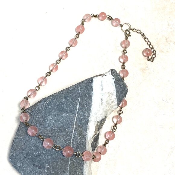 Cherry Quartz Bronze Link Adjustable Choker Necklace - Picture 4 of 14